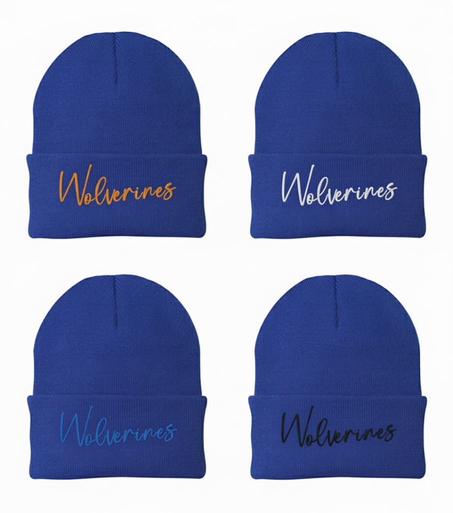 Embroidered Cuffed Beanie  (Script, Blue, Blue)