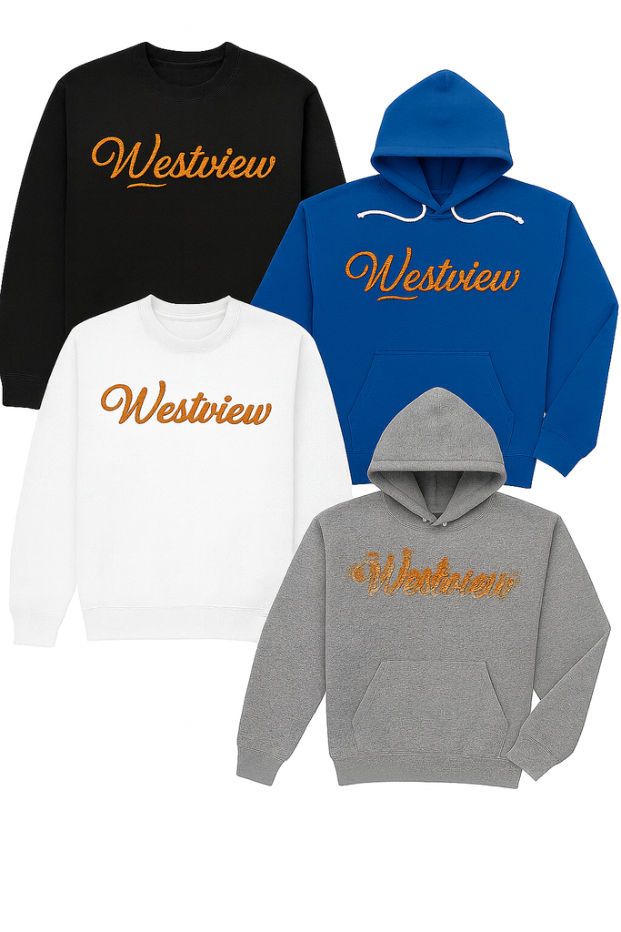  Westview Fancy Script Embroidered (Crew Neck, Blue, XS, Blue)