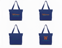 Embroidered Canvas Tote Bag with an External Pocket and Zipper Closure